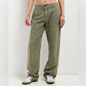 Green Cargo Pants carpenter jeans adjustable drawstring waistband wide leg skate